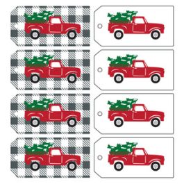 red truck print and cut tags