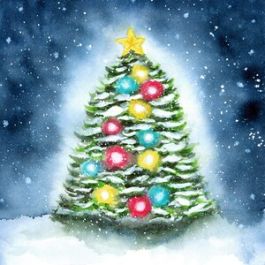 Christmas Tree In Snow Watercolor Background Pattern