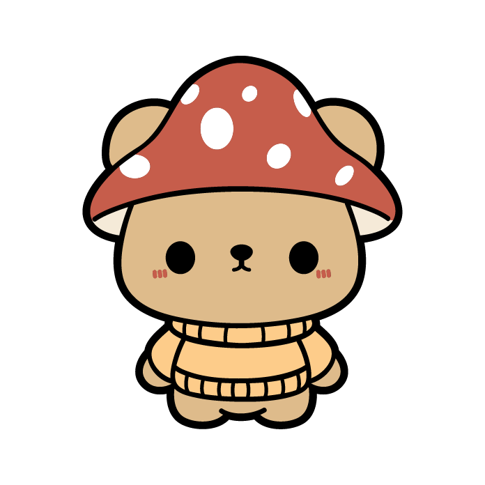 cute fall bear with mushroom hat