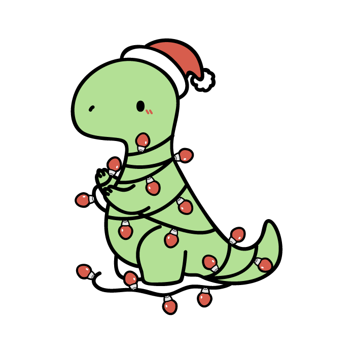cute christmas dinosaur tangled in christmas lights|D-1231005