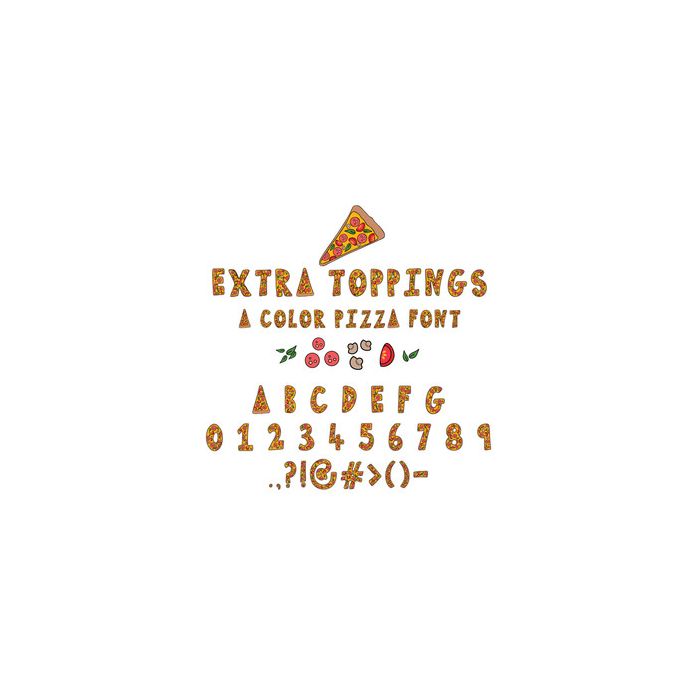 extra toppings pizza color font