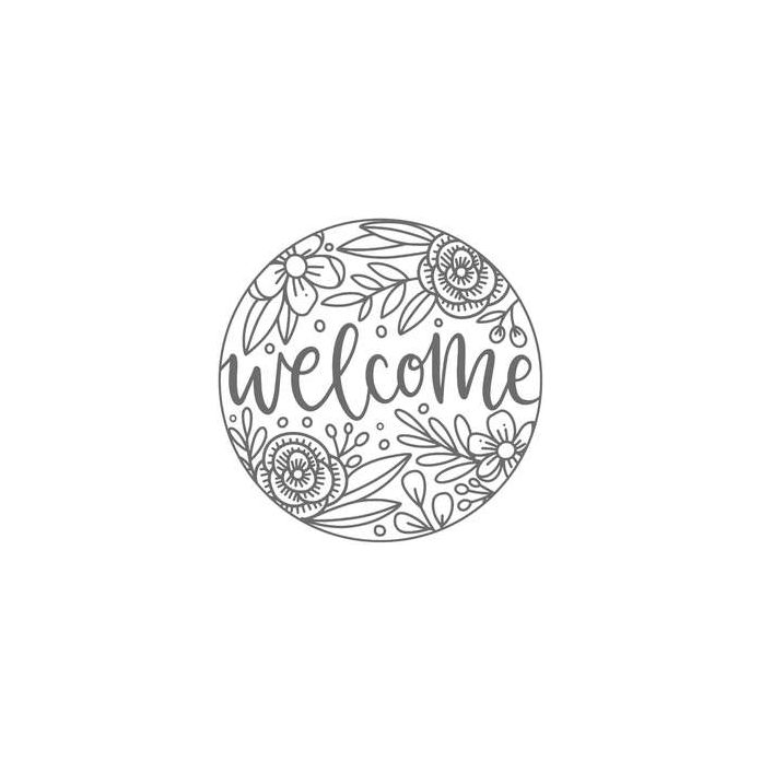 welcome floral round frame sign