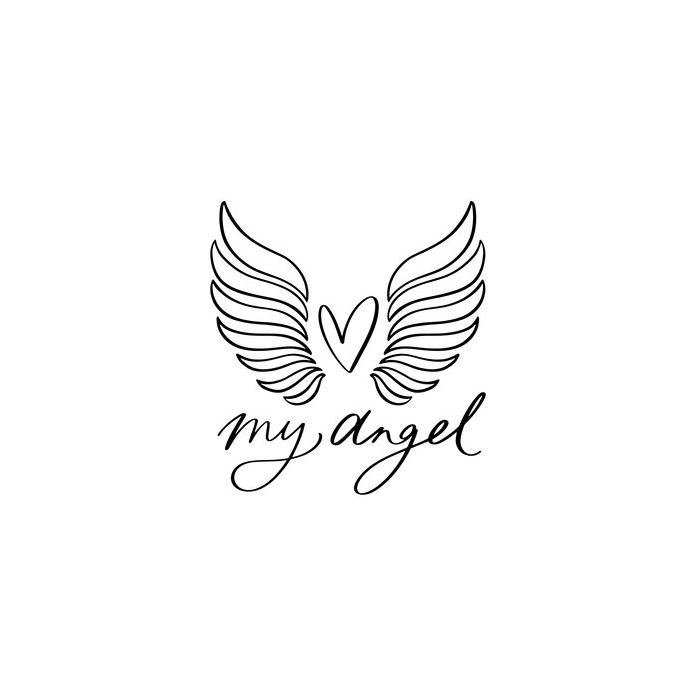 my angel lettering with heart wings