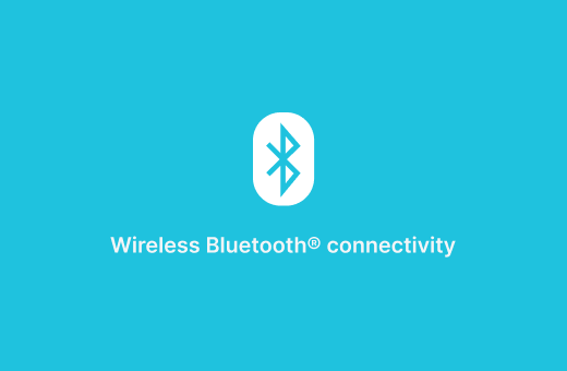 Bluetooth symbol above the text 'Wireless Bluetooth® connectivity' on a teal background.